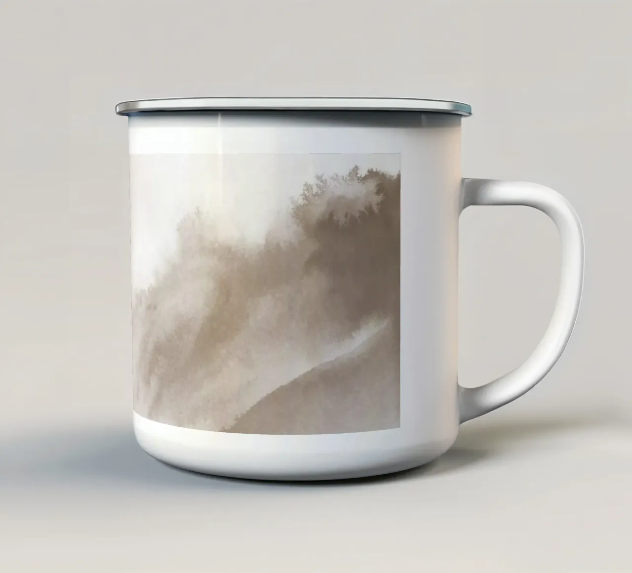 Neblige Berge braun Emaille Tasse von NouveauPrints