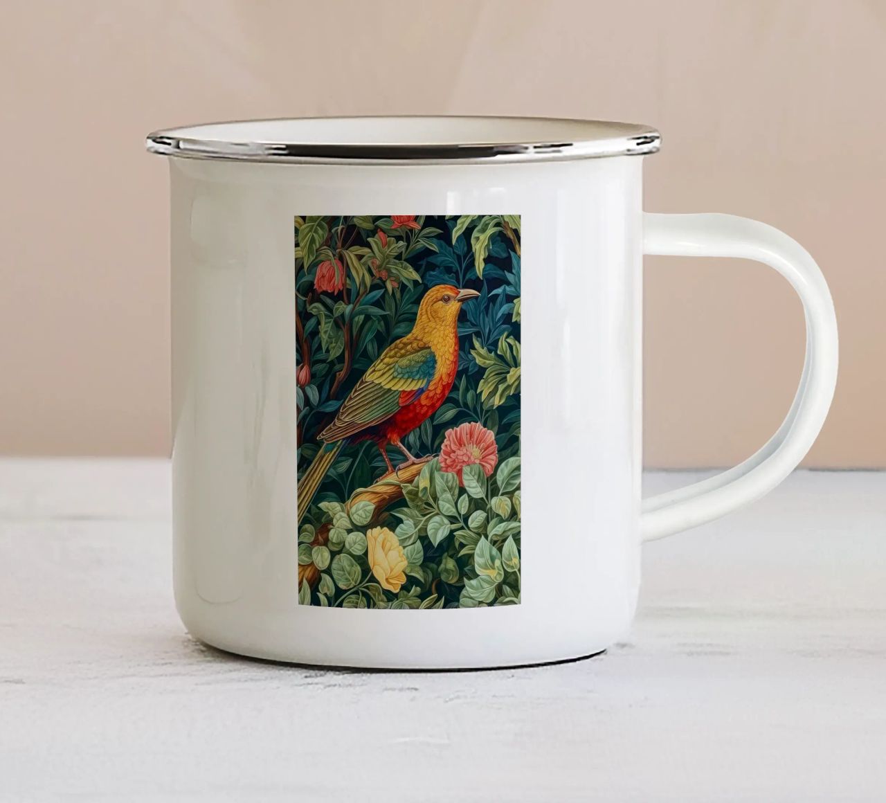 william morris - bird with flowering tree enamel mug by Art Crew Kbm