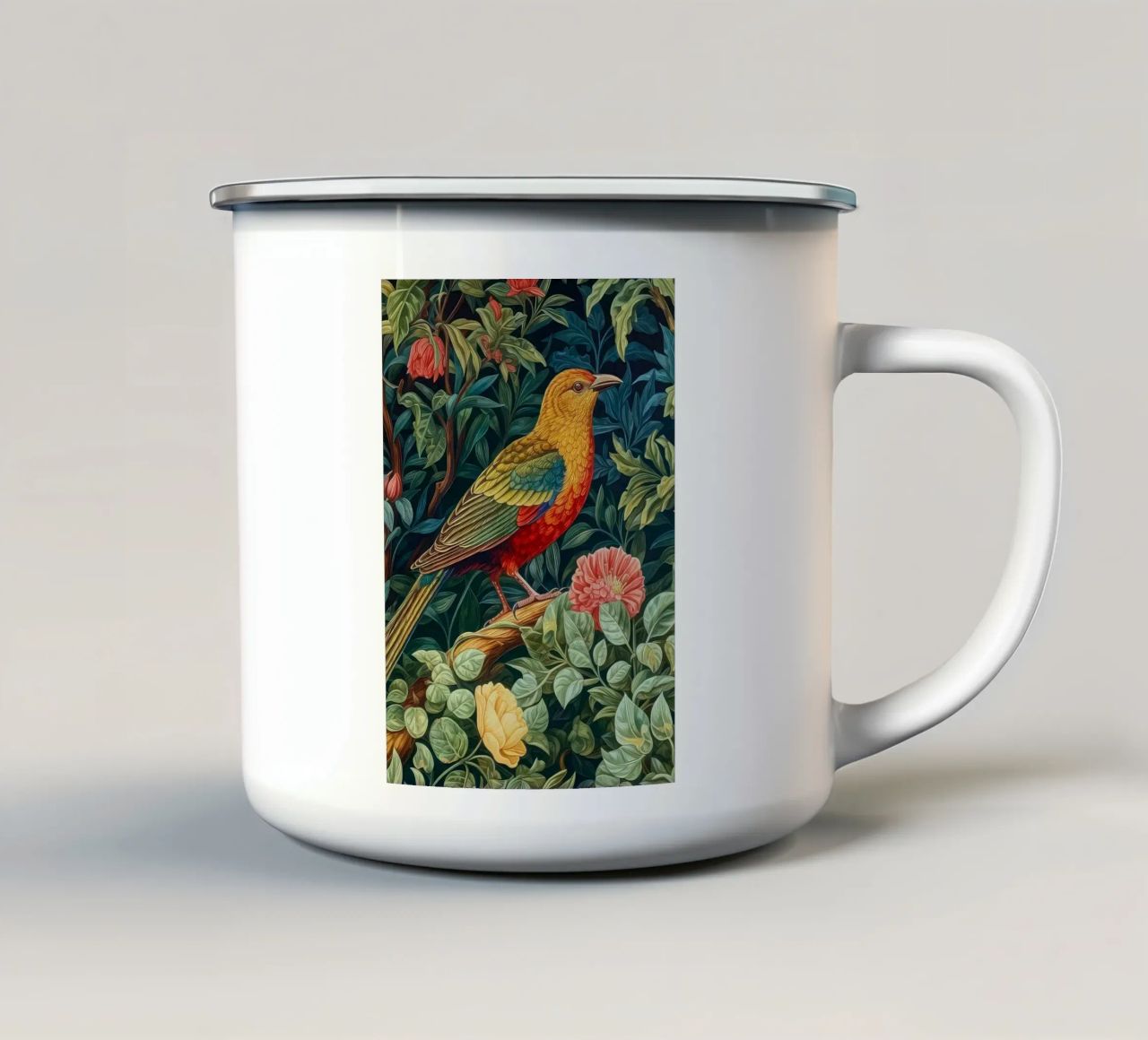 william morris - bird with flowering tree enamel mug by Art Crew Kbm