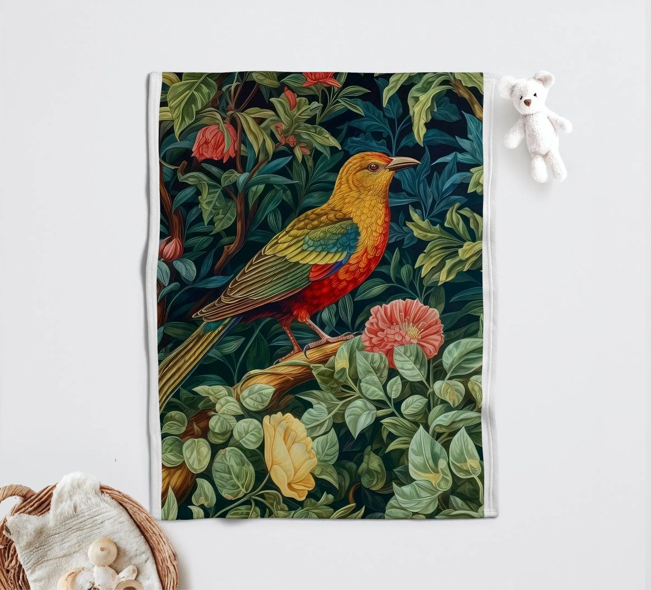 william morris - bird with flowering tree fleece blanket by Art Crew Kbm