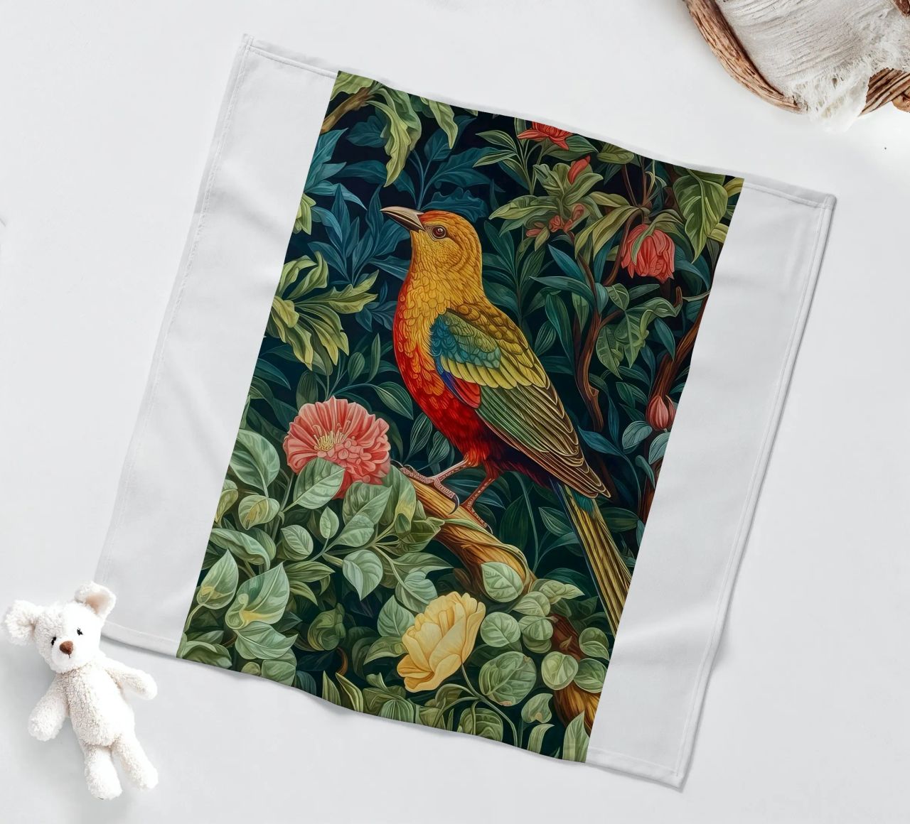 william morris - bird with flowering tree fleece blanket by Art Crew Kbm