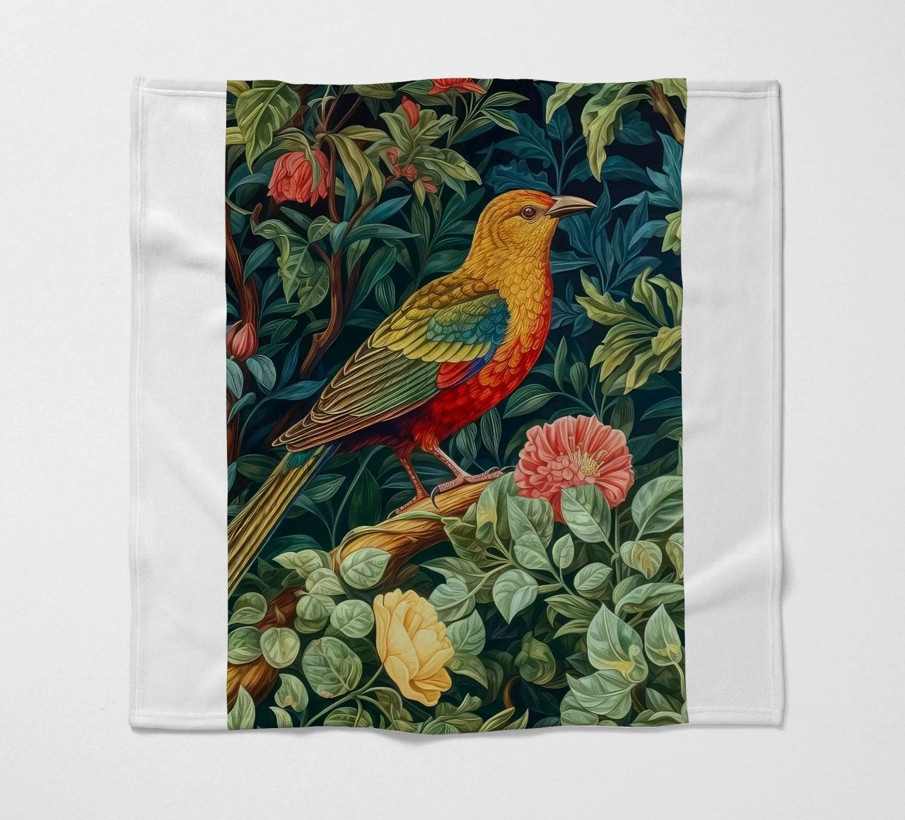 william morris - bird with flowering tree fleece blanket by Art Crew Kbm