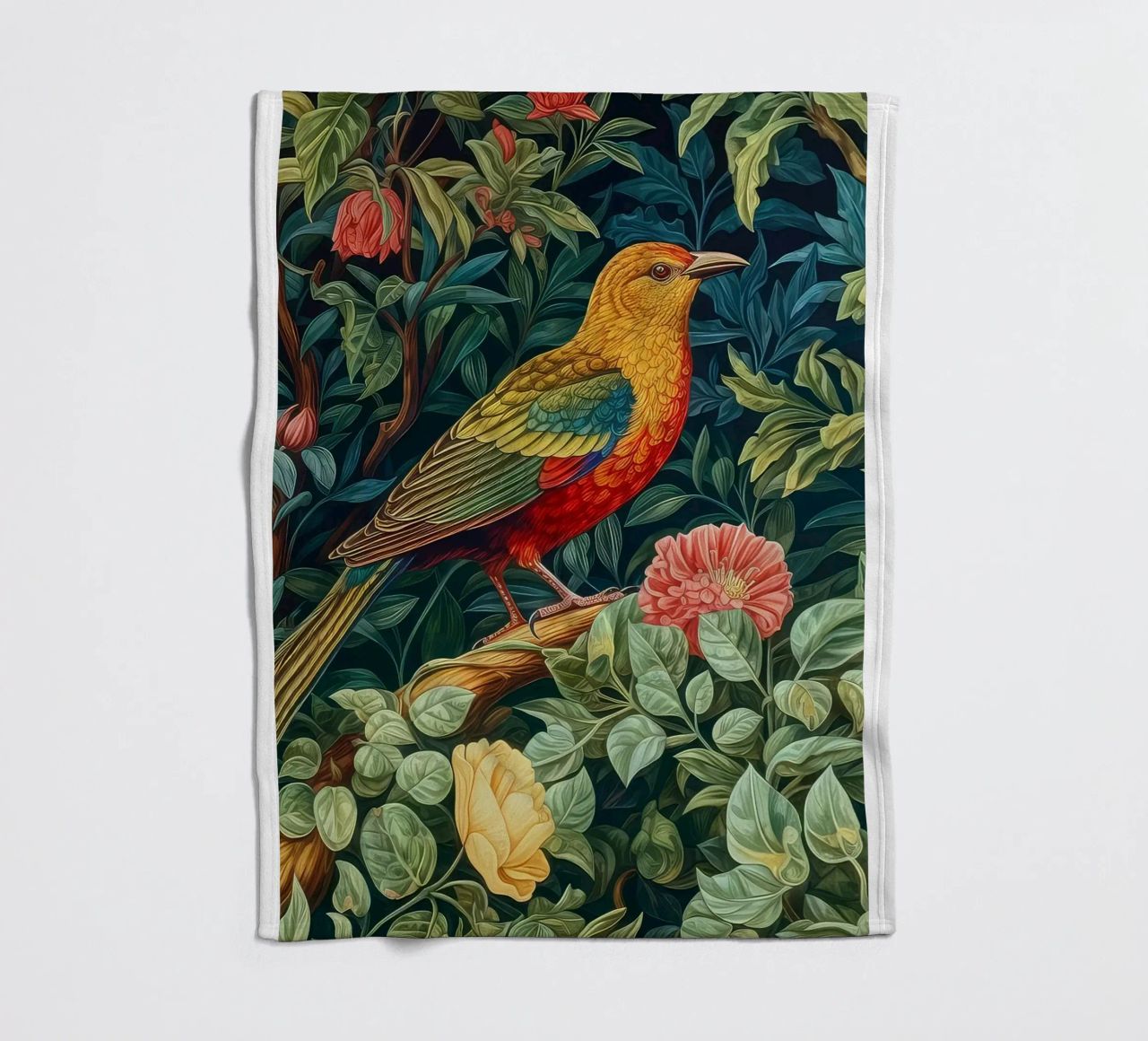 william morris - bird with flowering tree fleece blanket by Art Crew Kbm