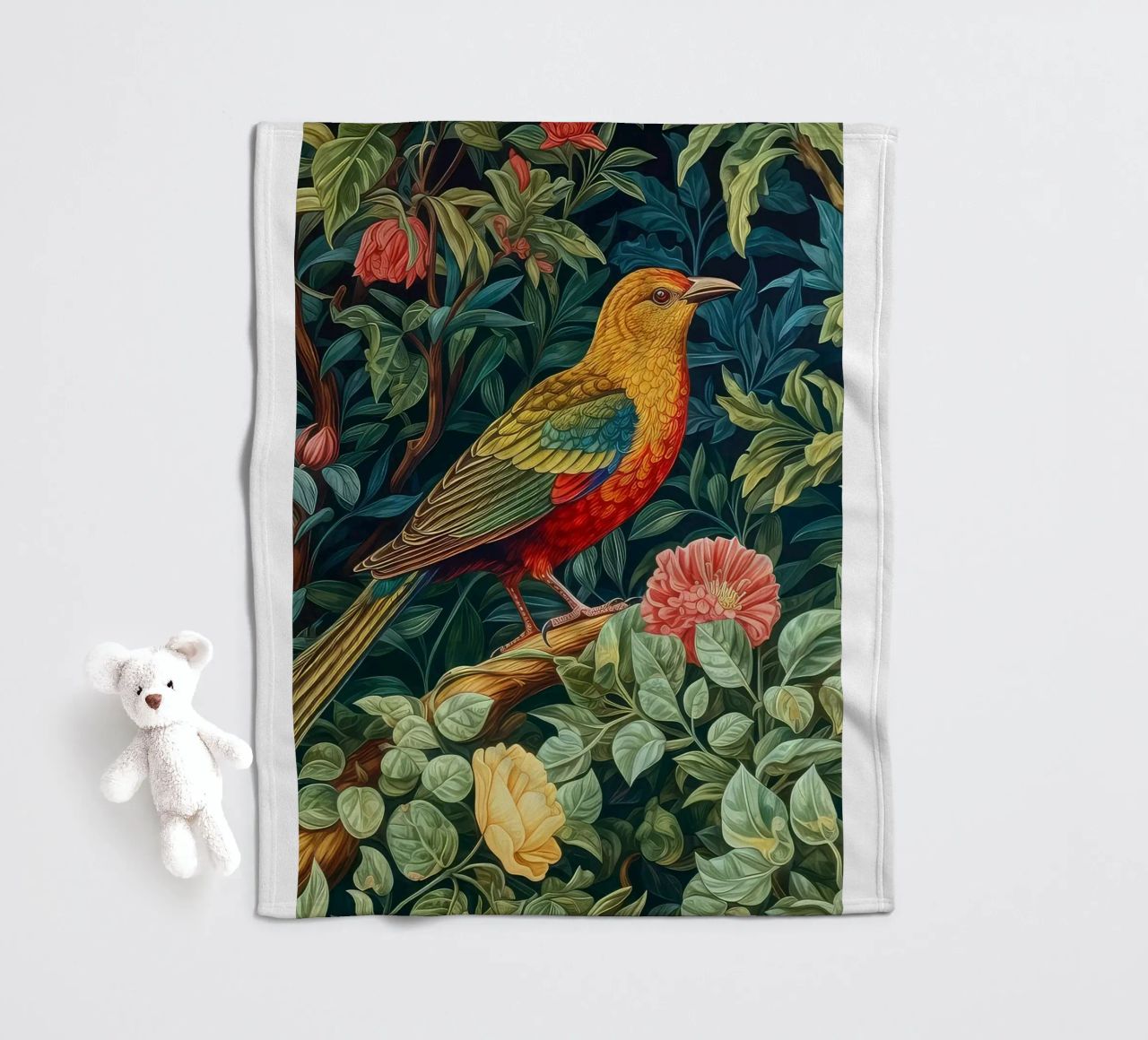 william morris - bird with flowering tree fleece blanket by Art Crew Kbm
