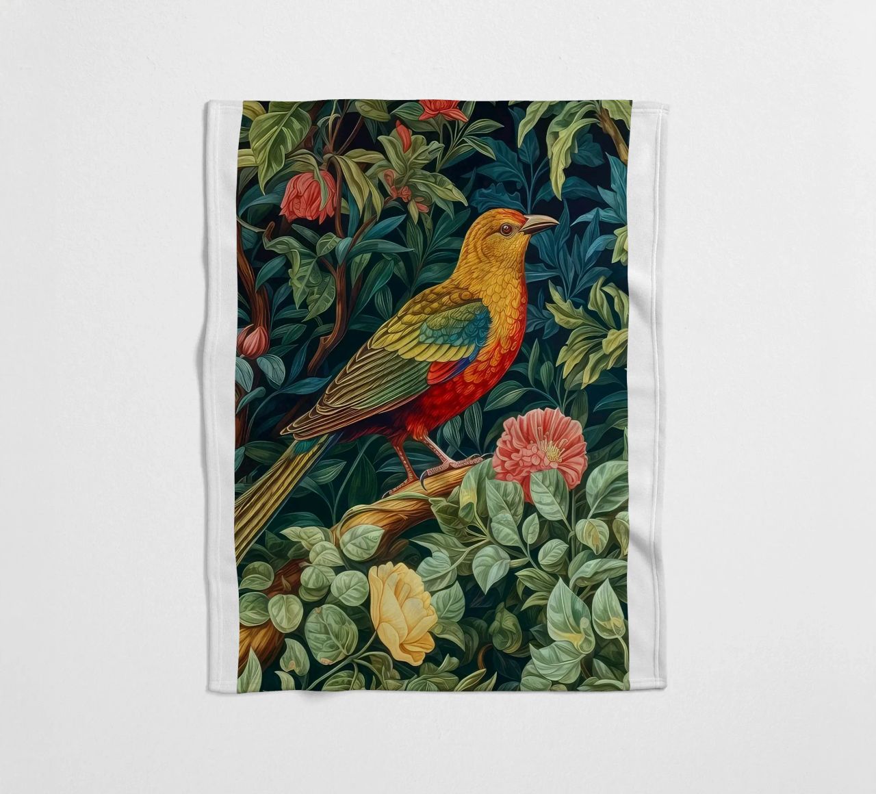 william morris - bird with flowering tree fleece blanket by Art Crew Kbm