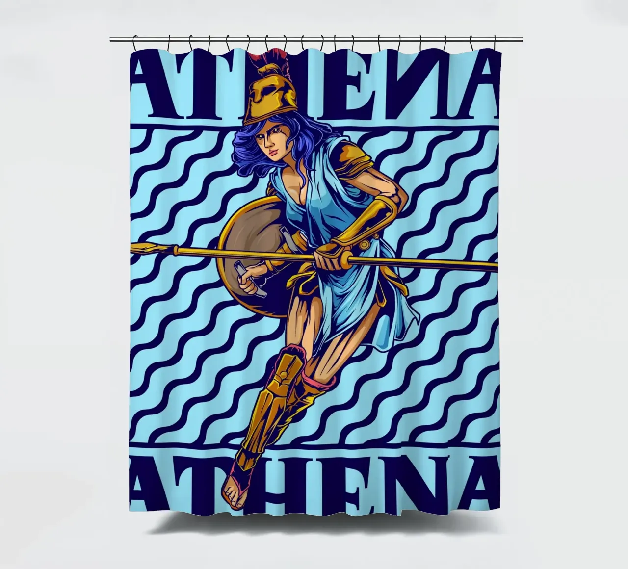 ATHENA - Warrior with spear and shield shower curtain by pixelbull - medieval art and more