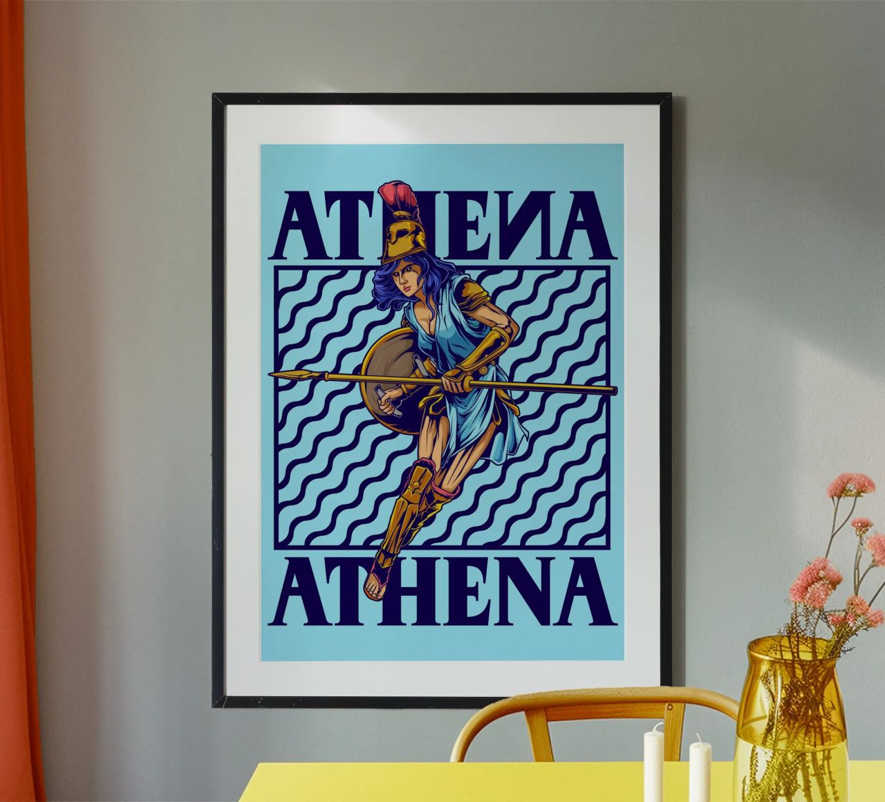 ATENEA - Guerrera con lanza y escudo poster con marco de plástico de pixelbull - medieval art and more