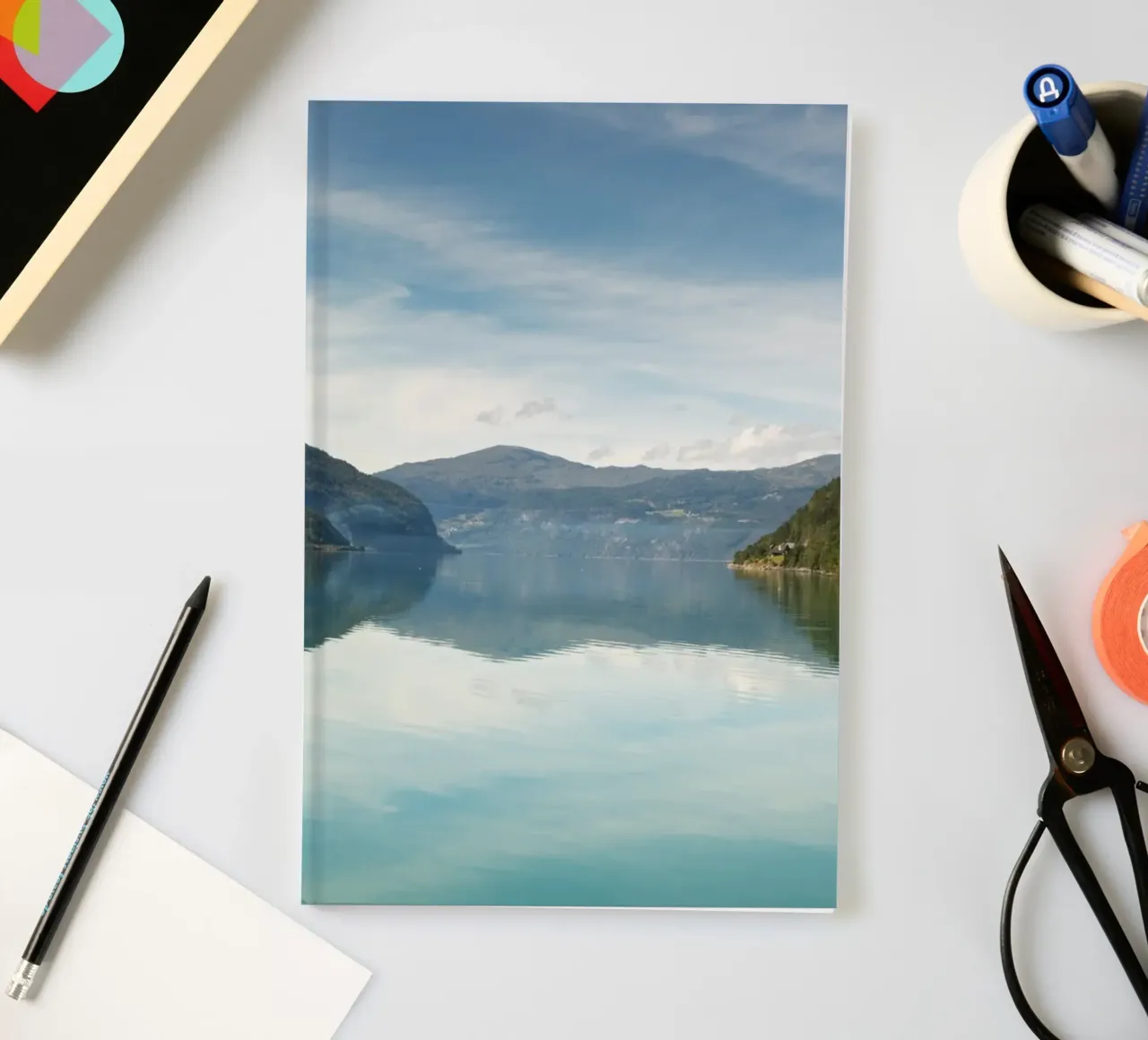 Clear sky above the Fjord lake in Norway notebook by karijn_landscapes