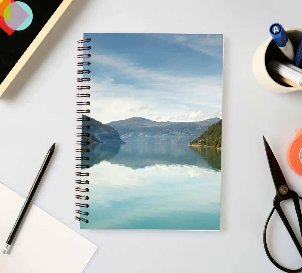 Clear sky above the Fjord lake in Norway spiral notebook by karijn_landscapes