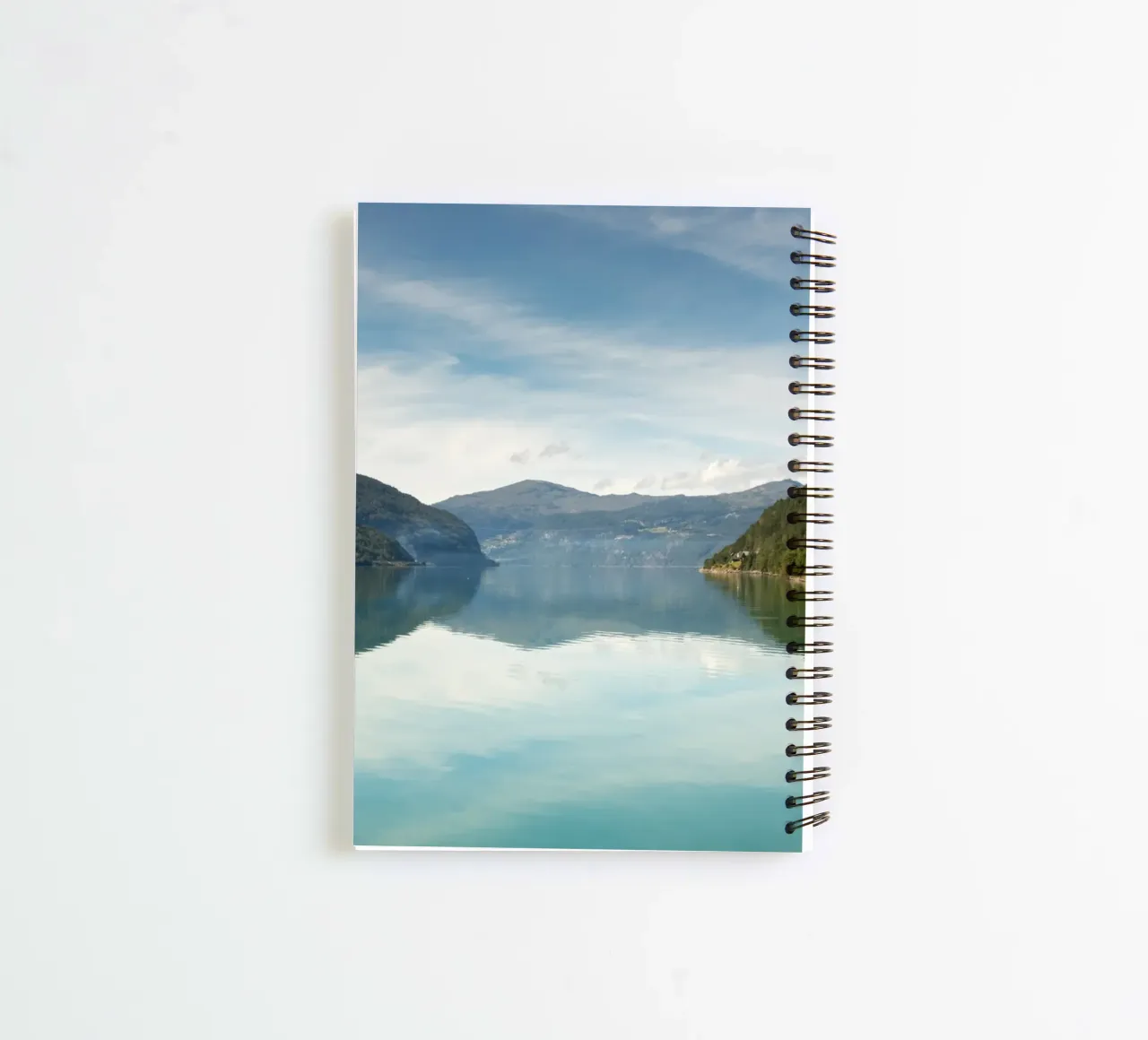 Clear sky above the Fjord lake in Norway spiral notebook by karijn_landscapes