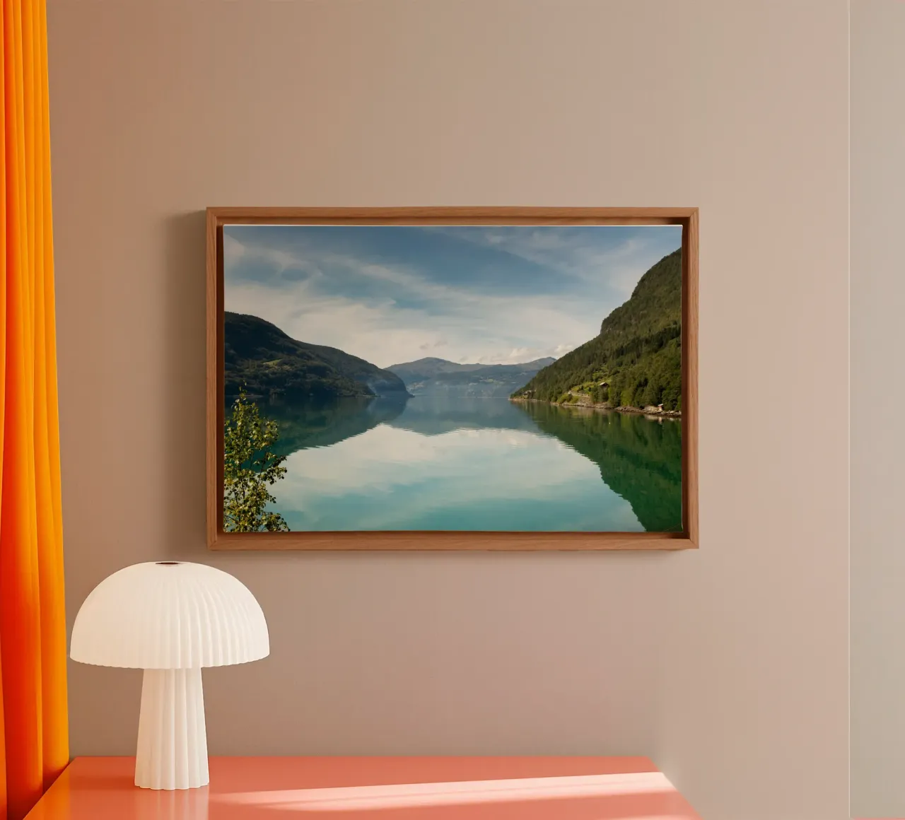 Clear sky above the Fjord lake in Norway canvas with Floater frame by karijn_landscapes