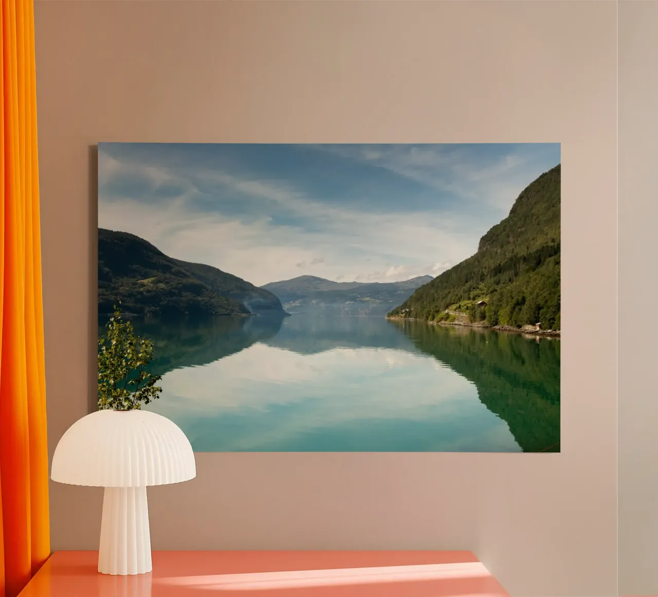 Clear sky above the Fjord lake in Norway canvas with Floater frame by karijn_landscapes