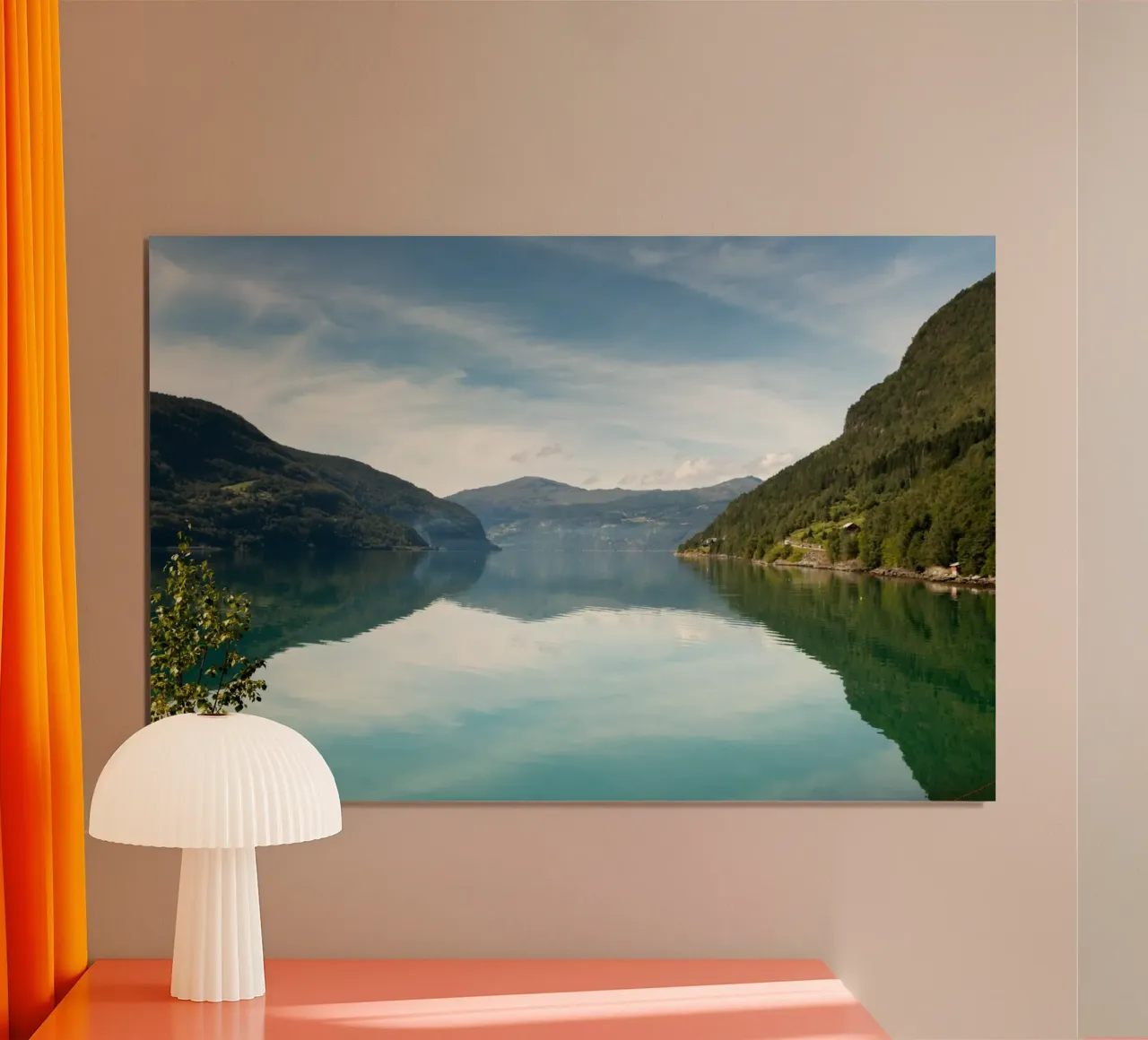 Clear sky above the Fjord lake in Norway poster with plastic frame by karijn_landscapes