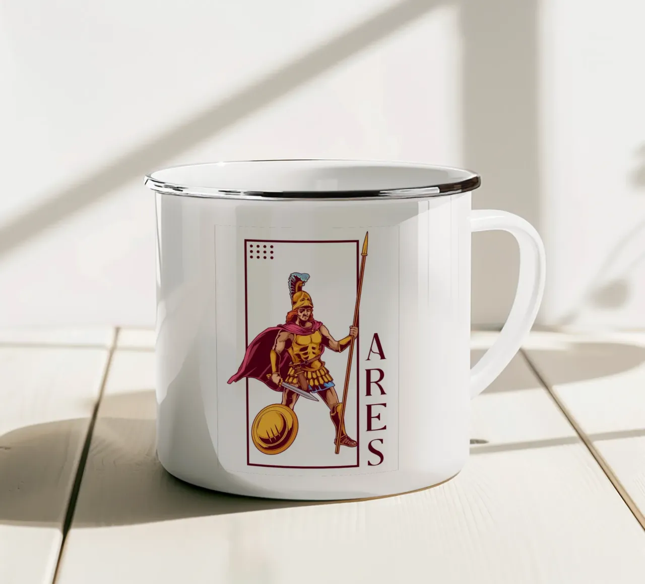 ARES – Bewaffneter Gott des Krieges Emaille Tasse von pixelbull - medieval art and more