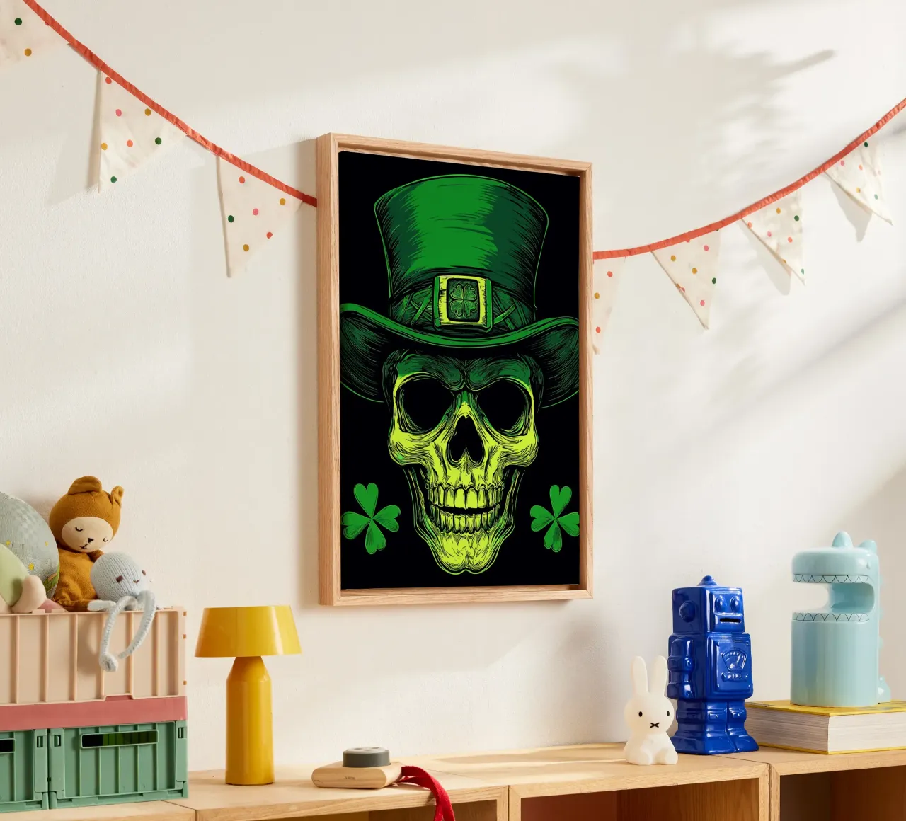 Schedel met kaboutermuts canvas met Baklijst van pixelbull - medieval art and more