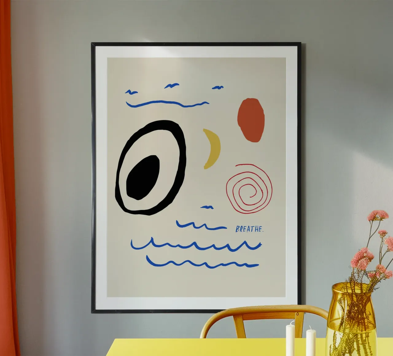 Kind Notes (Breathe) poster con telaio in legno da treechild