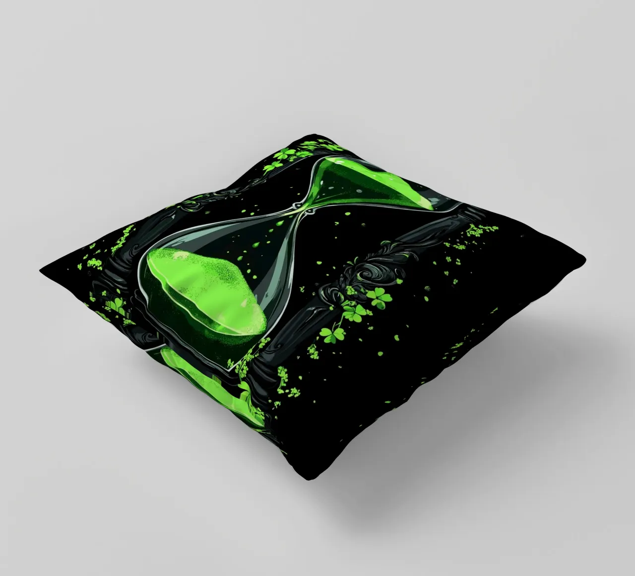 Clessidra con trifogli in verde cuscino da pixelbull - medieval art and more