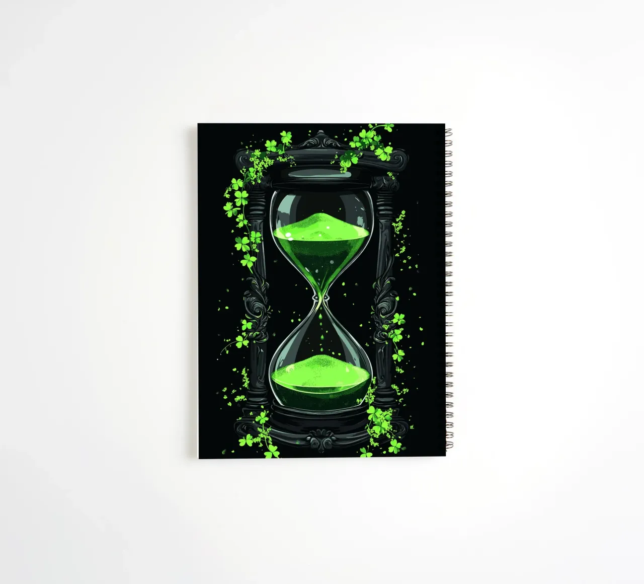 Hourglass with shamrocks in green spiral notebook by pixelbull - medieval art and more