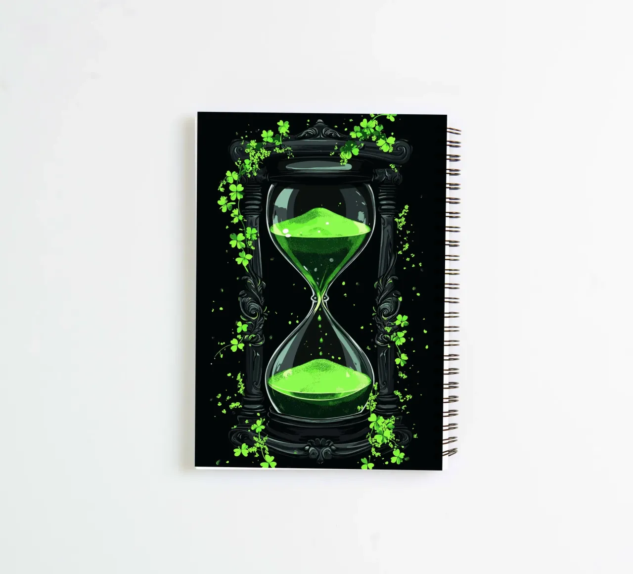 Hourglass with shamrocks in green spiral notebook by pixelbull - medieval art and more