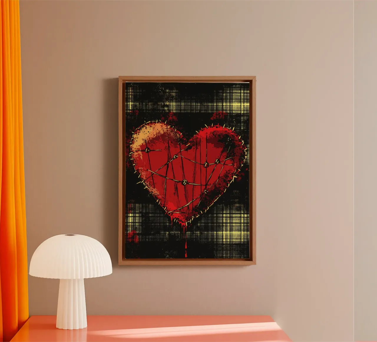 Sewn heart with punk character canvas with Floater frame by pixelbull - medieval art and more