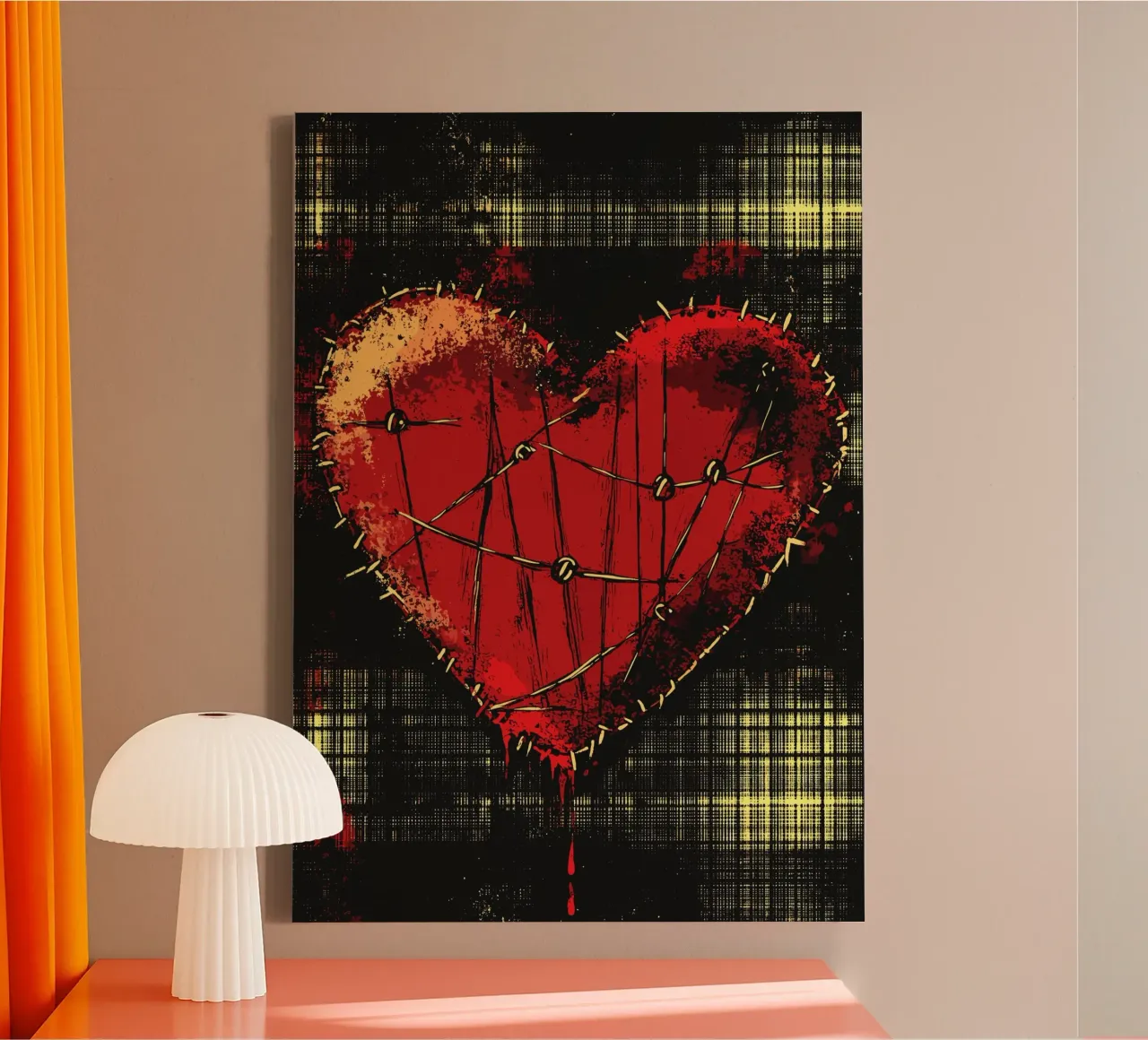 Sewn heart with punk character canvas with Floater frame by pixelbull - medieval art and more