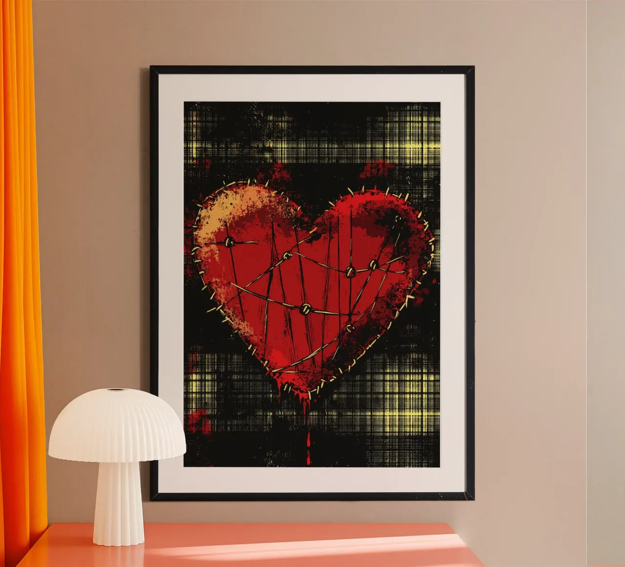 Cœur cousu avec un caractère punk poster de pixelbull - medieval art and more