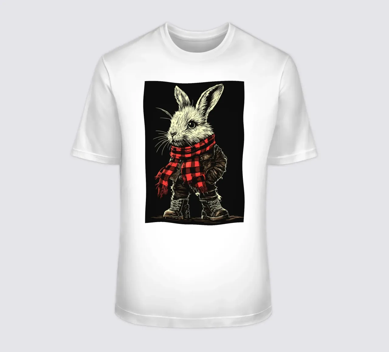 Coniglietto in tenuta punk con sciarpa a scacchi t-shirt da pixelbull - medieval art and more