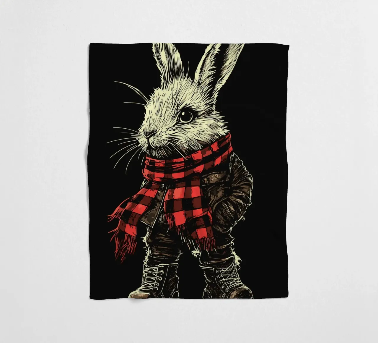 Coniglietto in tenuta punk con sciarpa a scacchi coperta in pile da pixelbull - medieval art and more