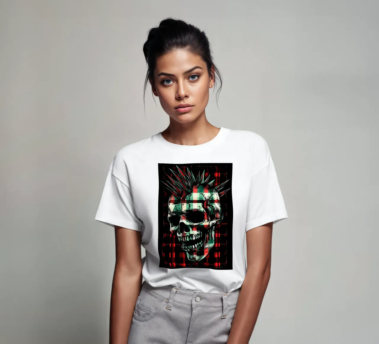 Teschio punk con mohawk t-shirt da pixelbull - medieval art and more