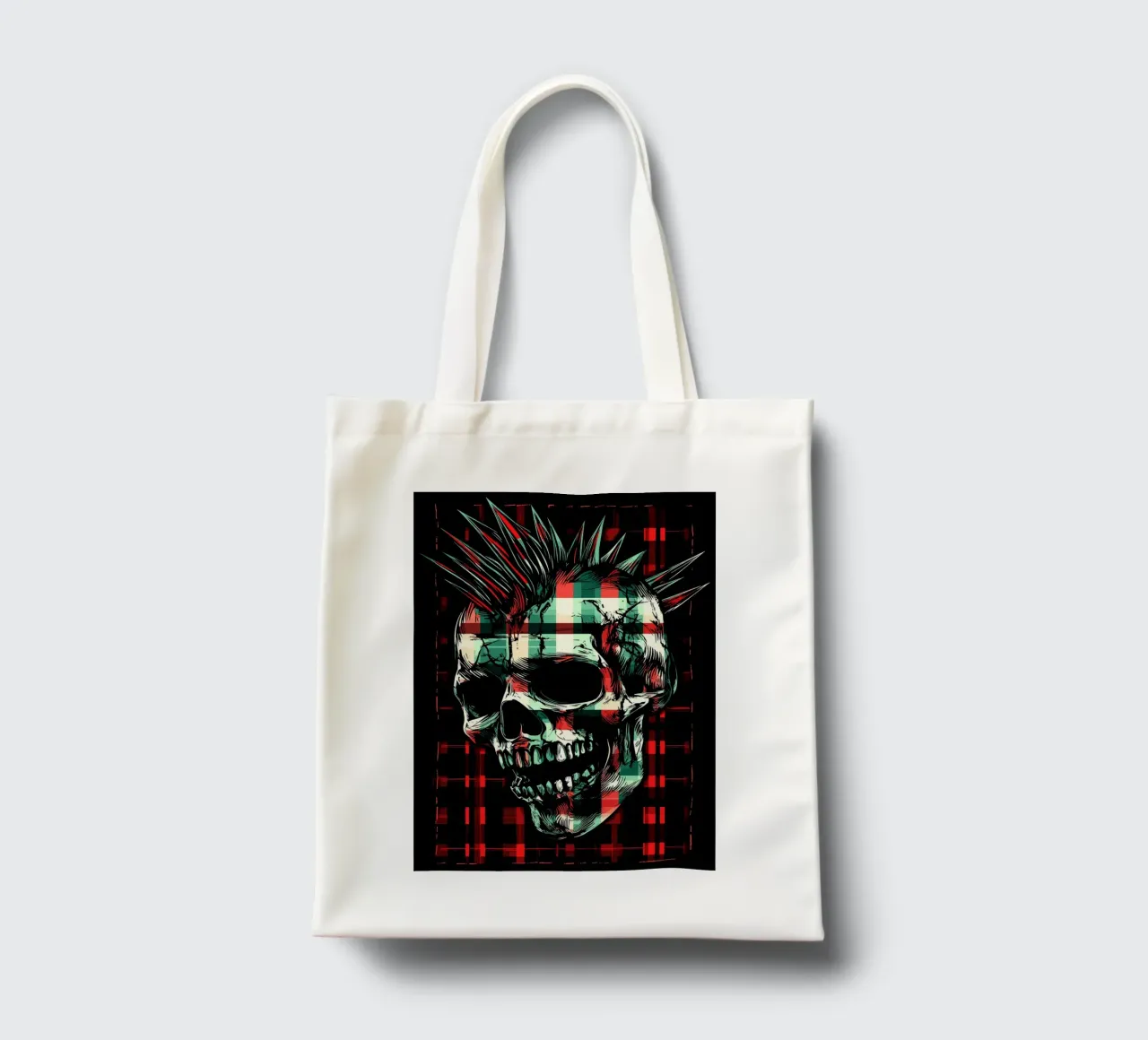 Teschio punk con mohawk borsa in juta da pixelbull - medieval art and more