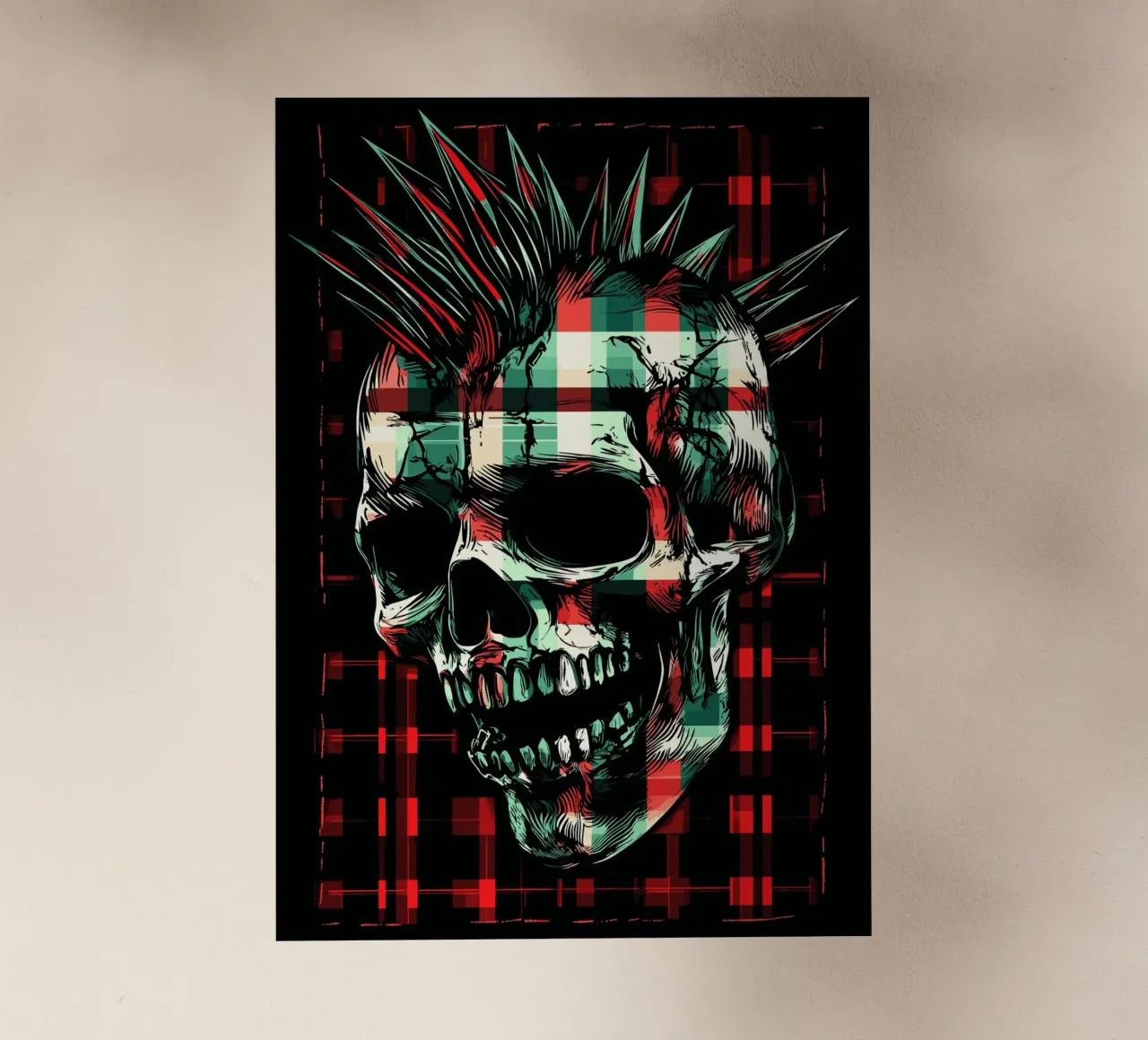 Teschio punk con mohawk pellicola backlit da pixelbull - medieval art and more