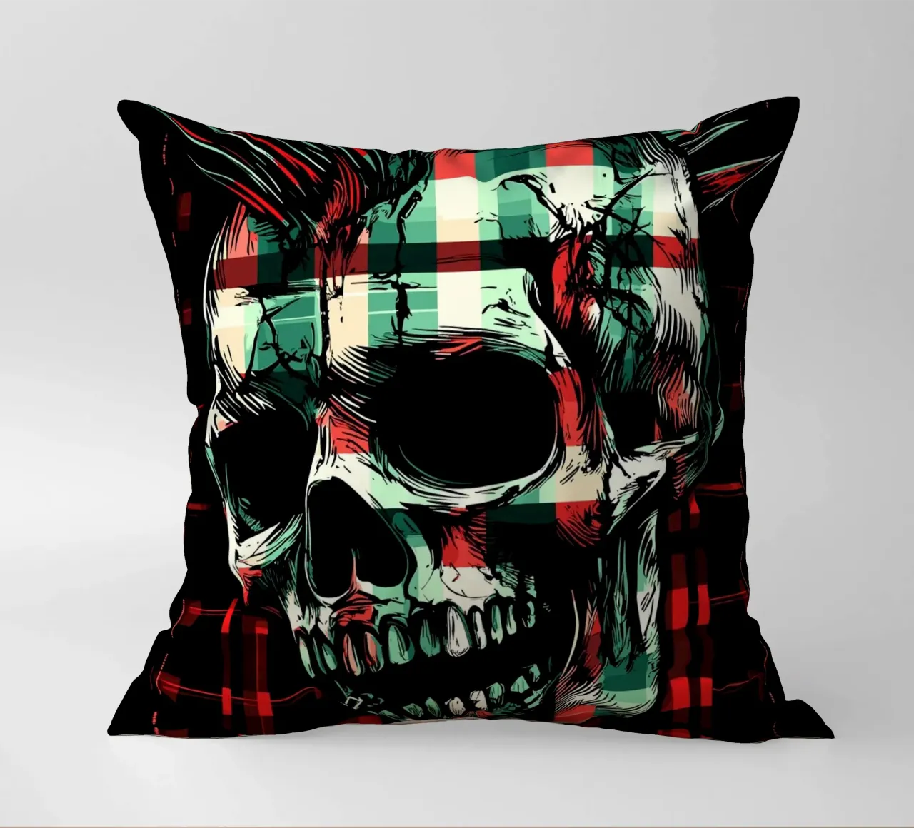 Teschio punk con mohawk cuscino da pixelbull - medieval art and more