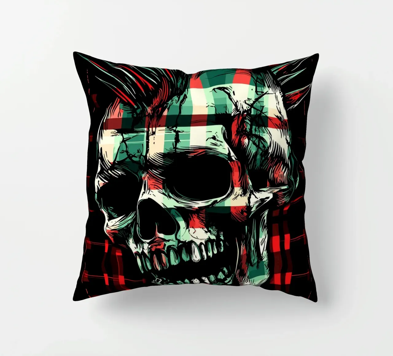 Teschio punk con mohawk cuscino da pixelbull - medieval art and more