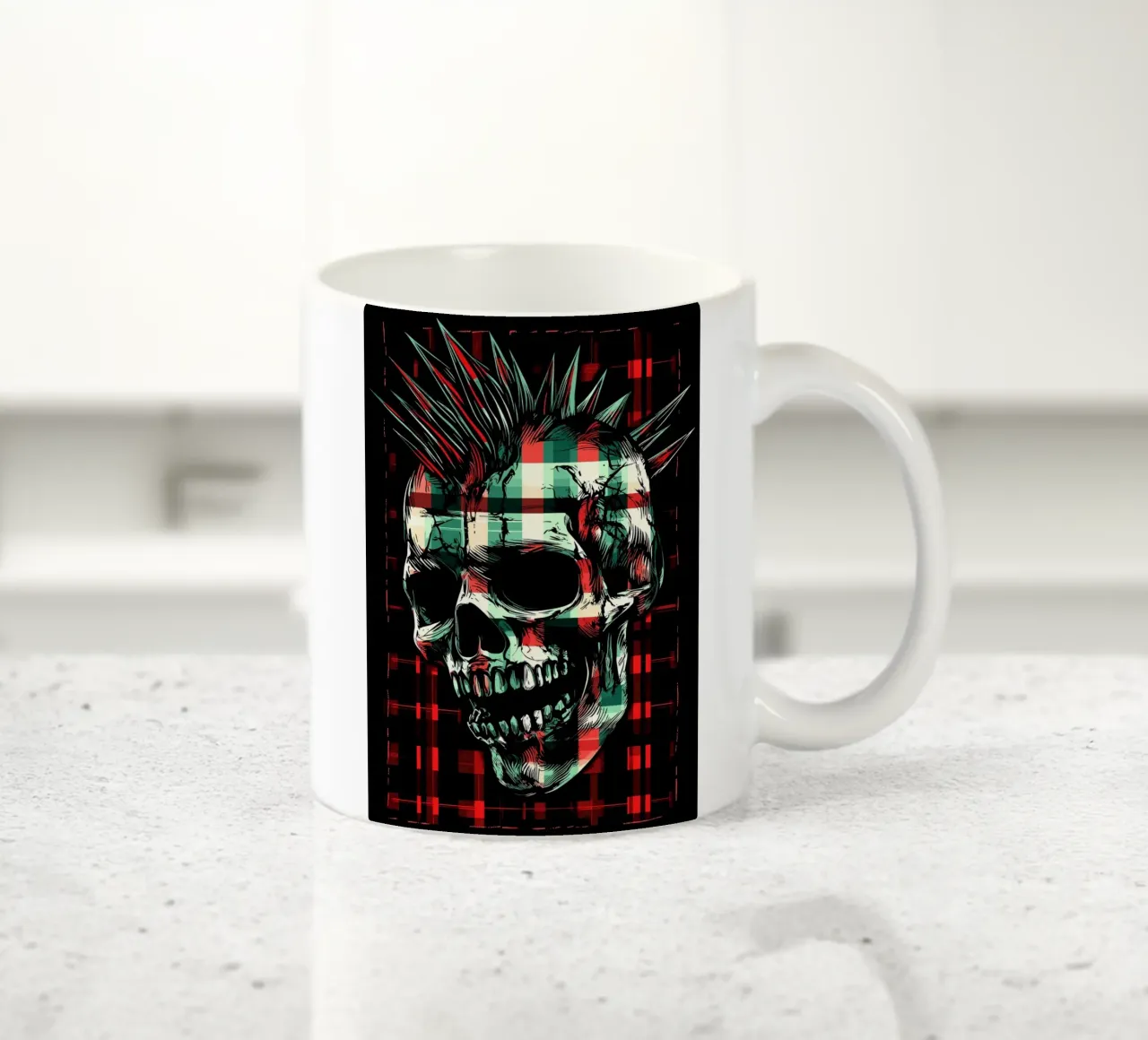 Teschio punk con mohawk tazza in ceramica da pixelbull - medieval art and more