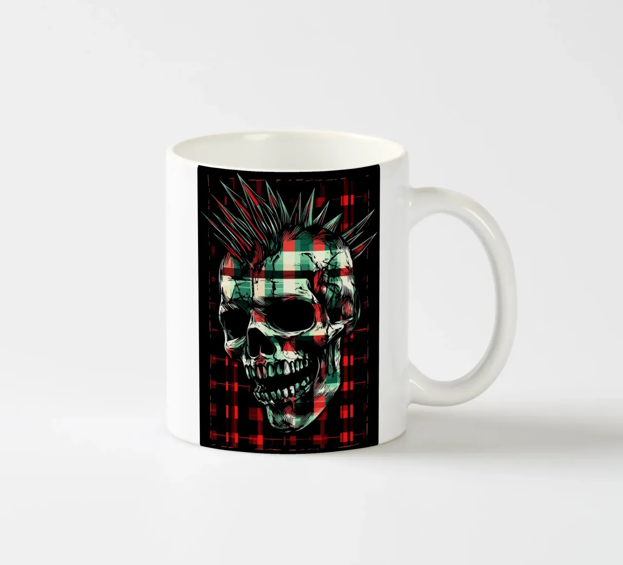 Teschio punk con mohawk tazza in ceramica da pixelbull - medieval art and more