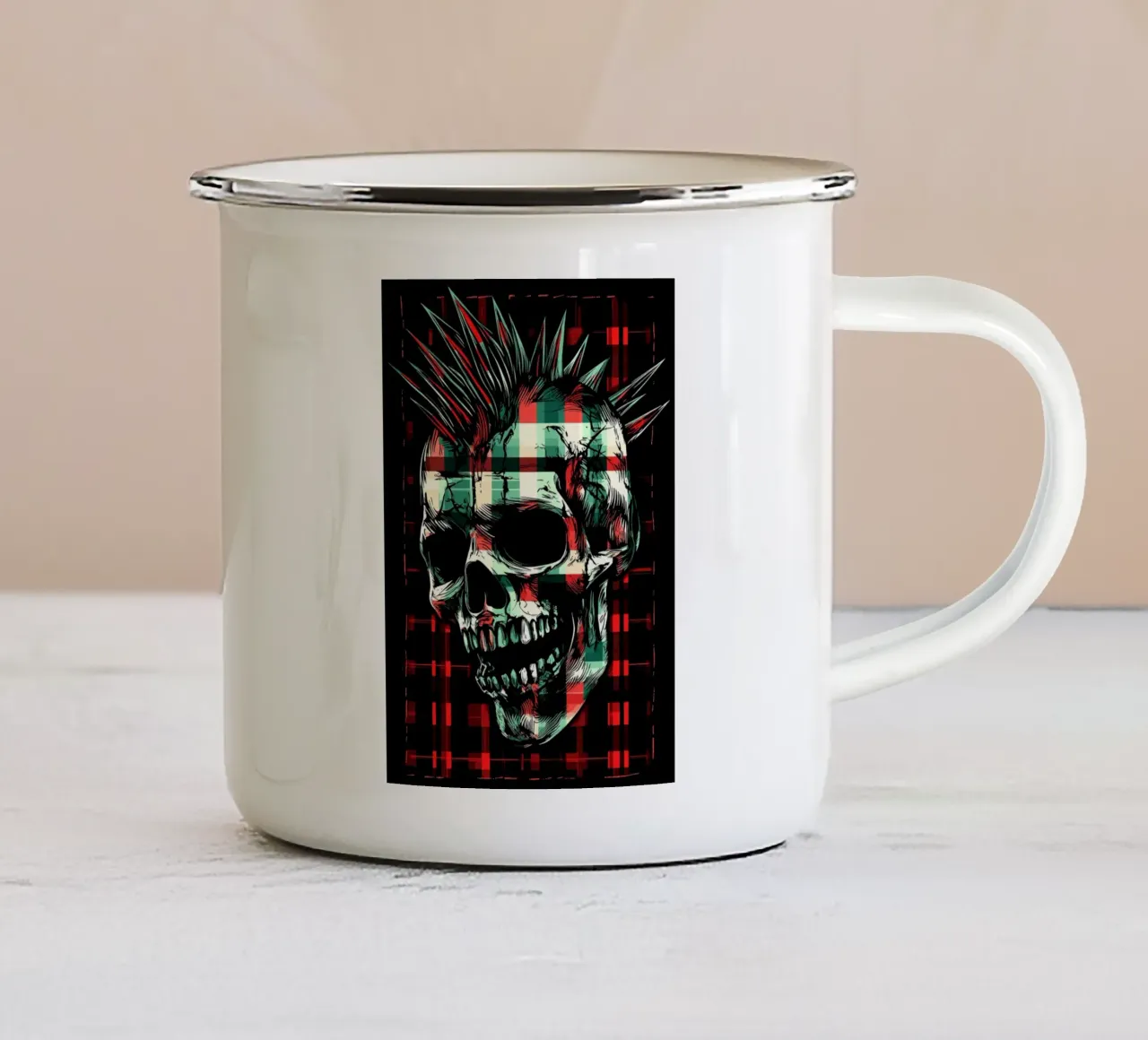 Teschio punk con mohawk tazza in smalto da pixelbull - medieval art and more