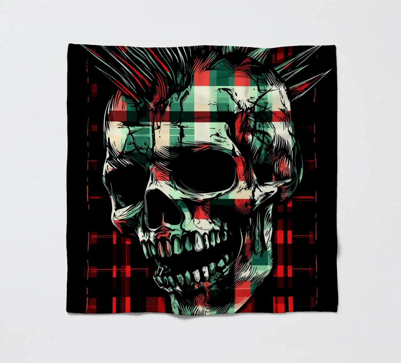 Teschio punk con mohawk coperta in pile da pixelbull - medieval art and more
