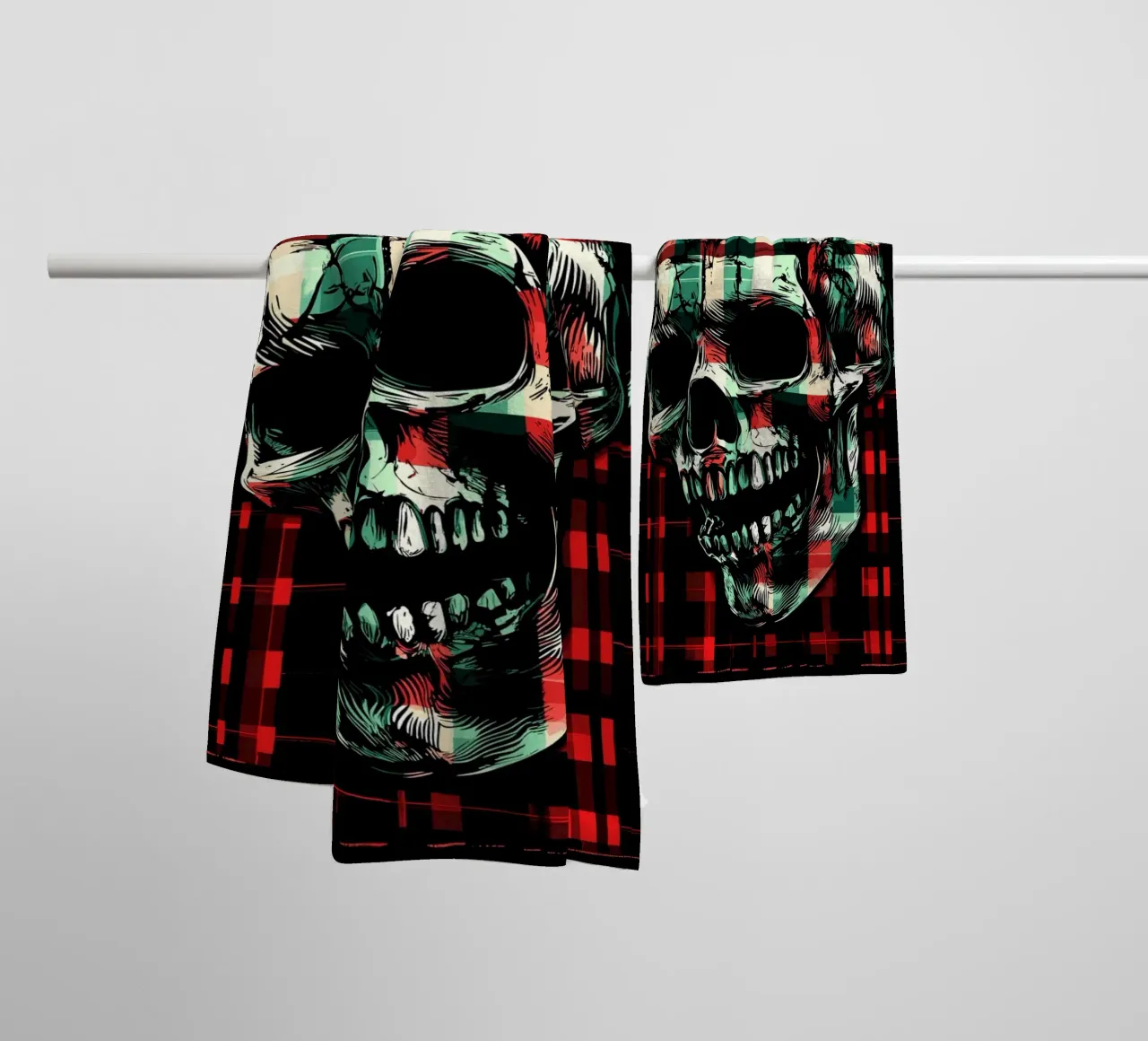 Teschio punk con mohawk asciugamano da bagno da pixelbull - medieval art and more