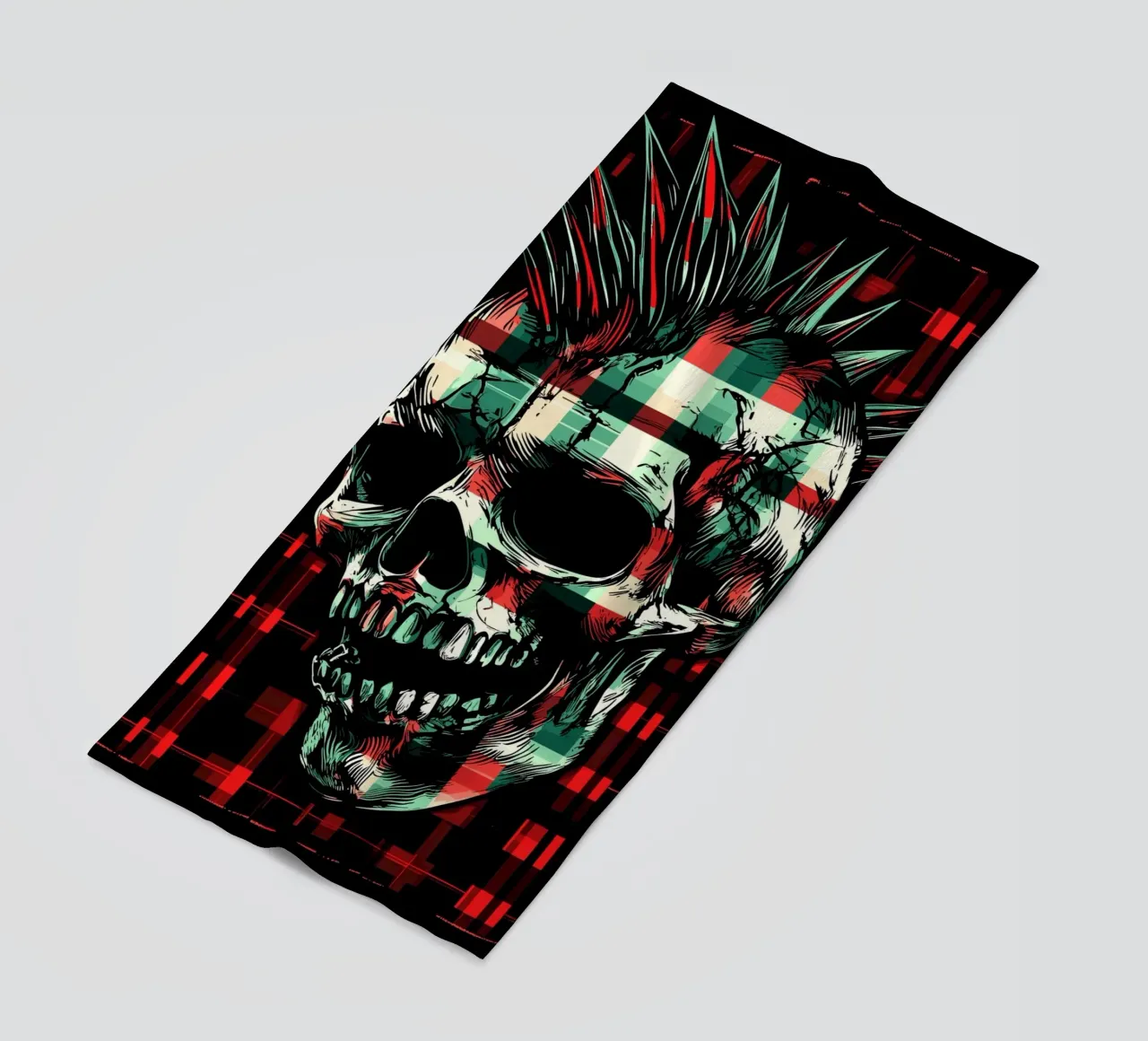 Teschio punk con mohawk telo mare da pixelbull - medieval art and more
