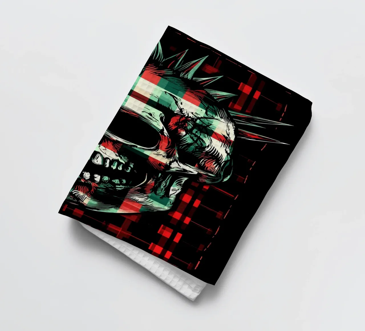 Teschio punk con mohawk canovaccio da cucina da pixelbull - medieval art and more