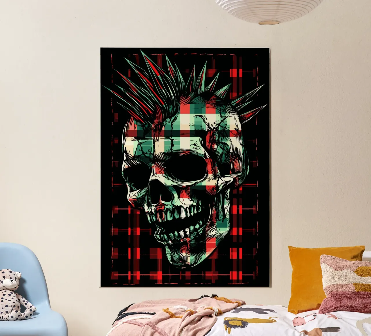 Teschio punk con mohawk carta hahnemühle da pixelbull - medieval art and more