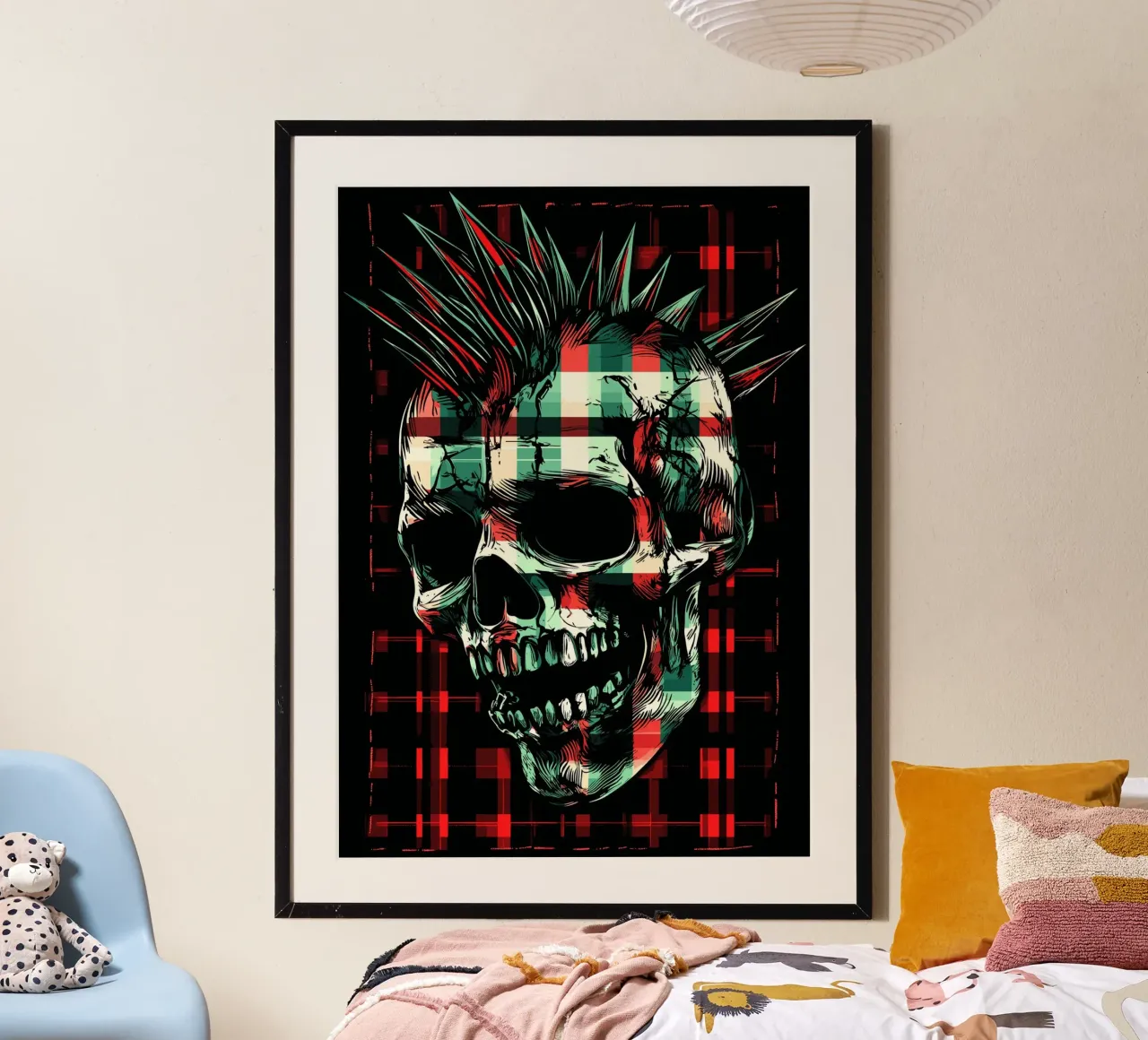 Teschio punk con mohawk carta hahnemühle da pixelbull - medieval art and more
