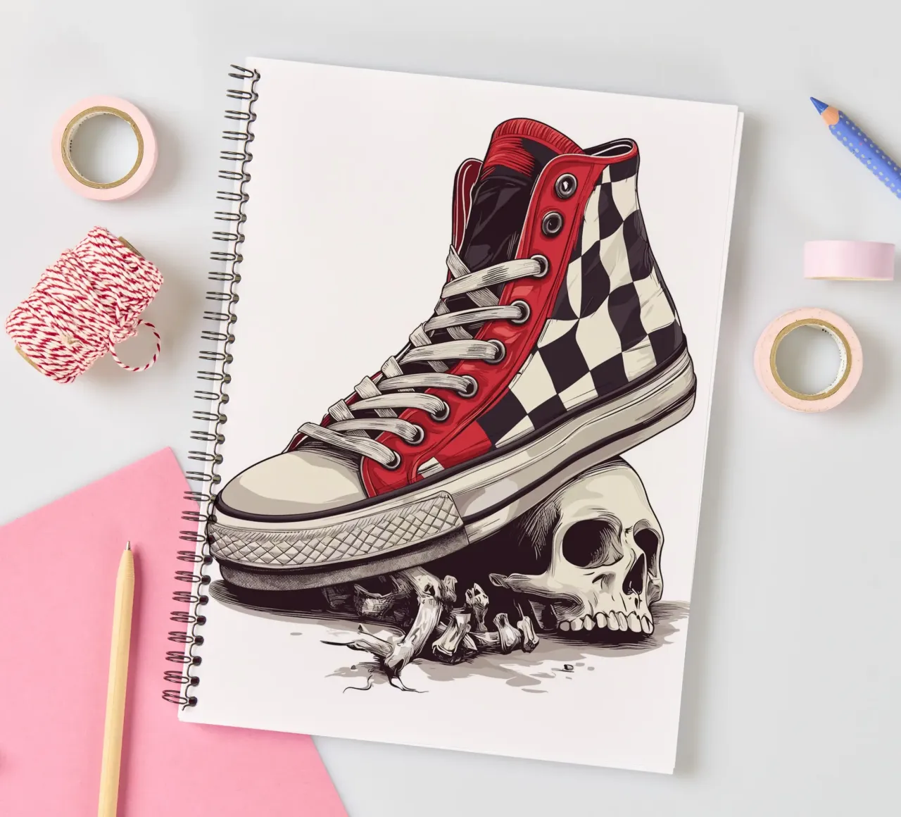 Sneaker on skull with bones spiral notebook by pixelbull - medieval art and more