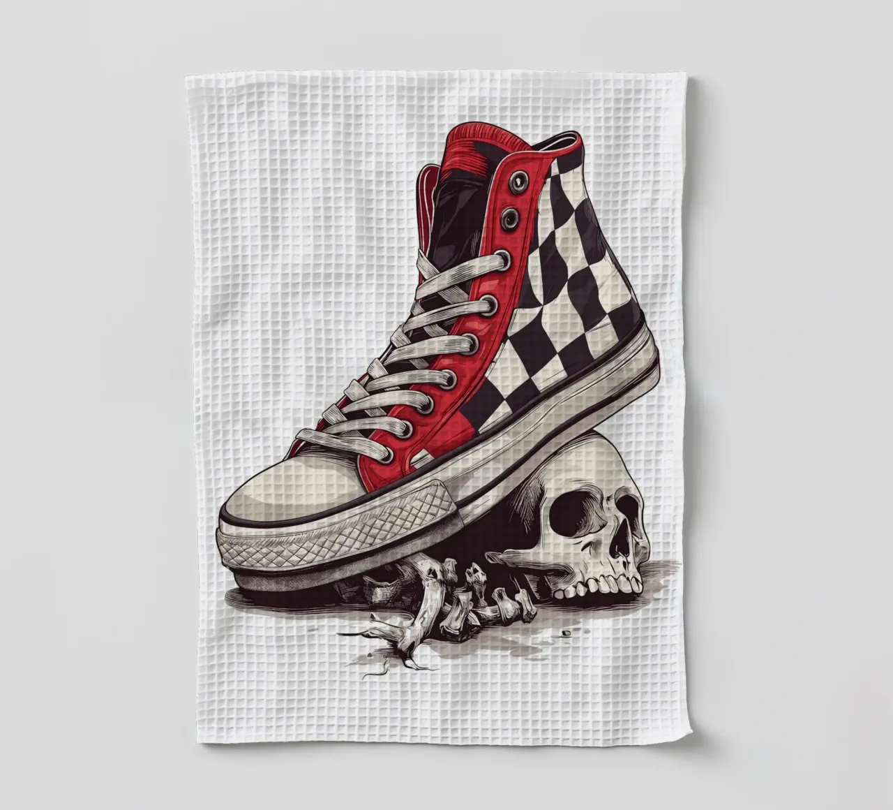 Sneaker on skull with bones tea towel by pixelbull - medieval art and more