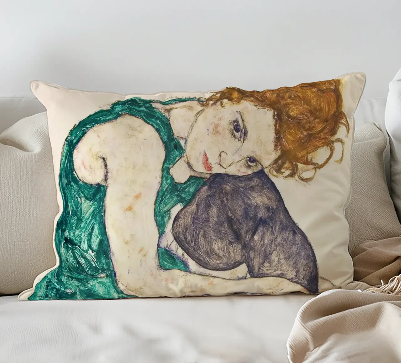 Egon Schiele - Seated Woman with Legs Drawn Up cuscino da apoloprints