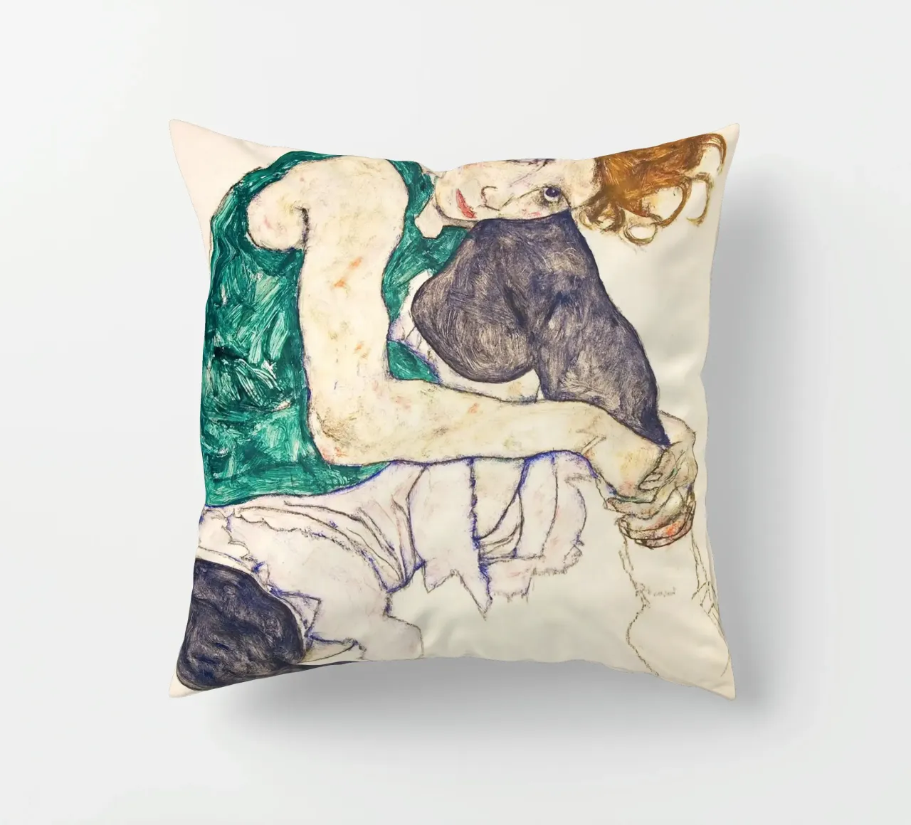 Egon Schiele - Seated Woman with Legs Drawn Up cuscino da apoloprints