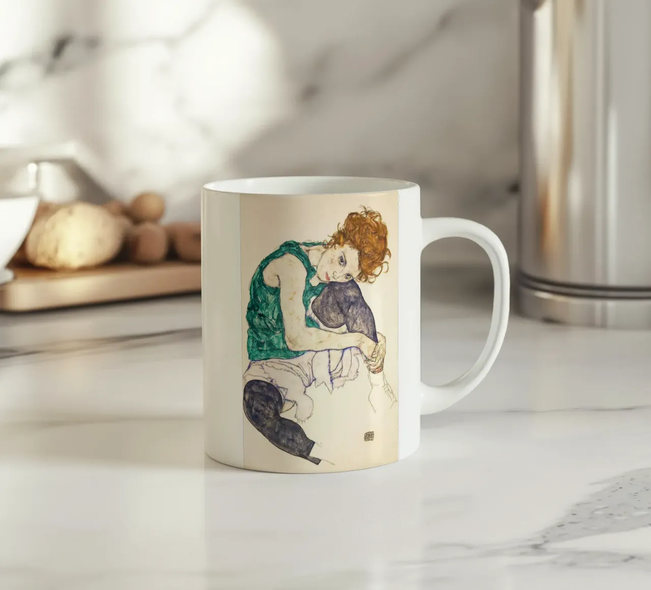 Egon Schiele - Seated Woman with Legs Drawn Up tazza in ceramica da apoloprints