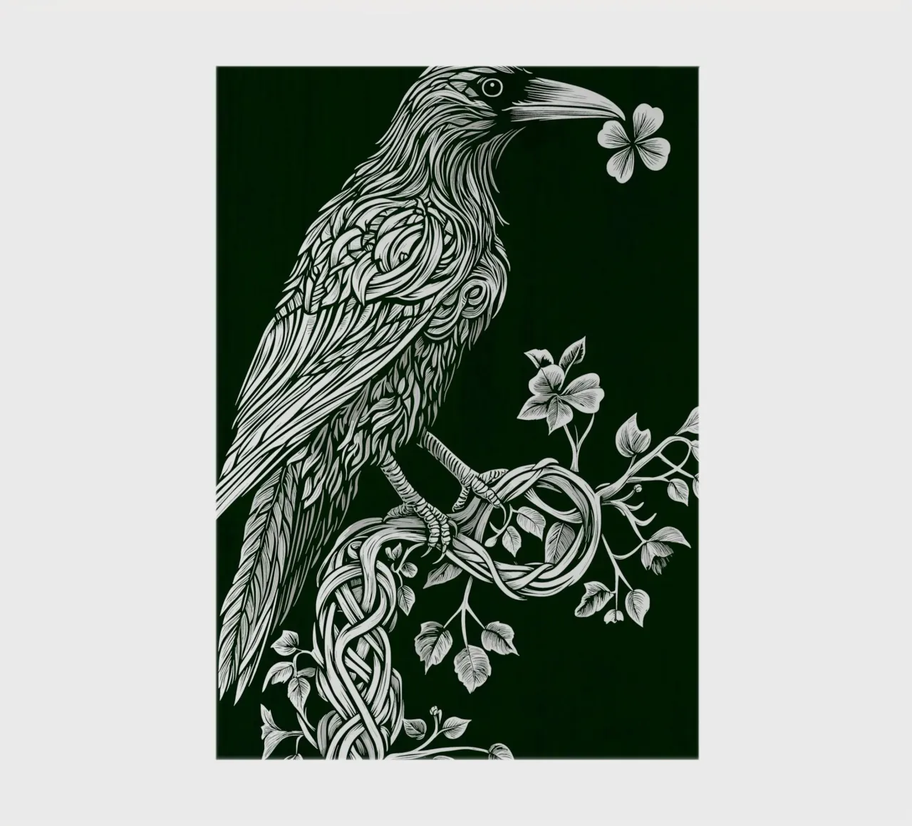White raven with clover on branch notebook by pixelbull - medieval art and more