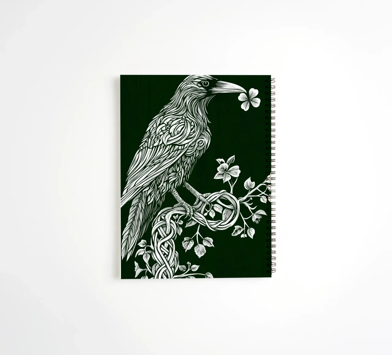 White raven with clover on branch spiral notebook by pixelbull - medieval art and more