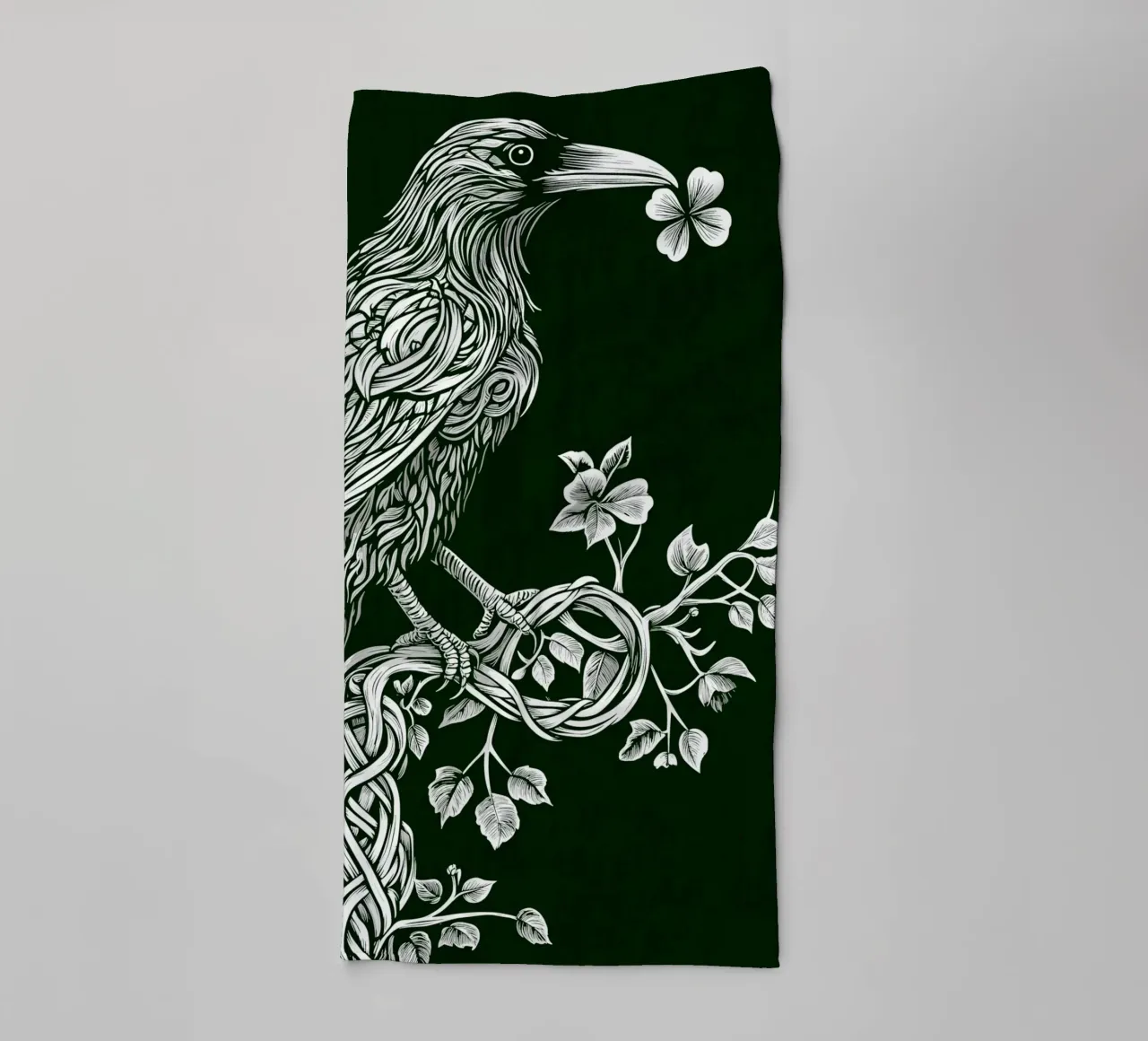 White raven with clover on branch towel by pixelbull - medieval art and more
